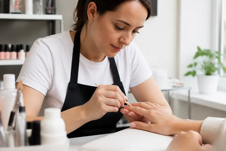 Préparation des ongles pour comment faire des ongles en gel avec capsule : repousser les cuticules doucement.