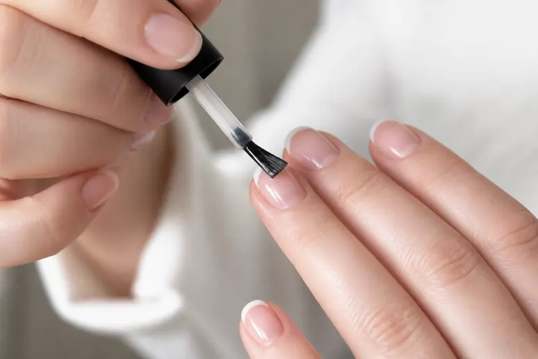 Application d'un vernis top coat transparent pour sceller et protéger la french manucure