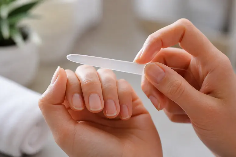 Mains utilisant une lime à ongles fine pour un limage précis dans un seul sens
