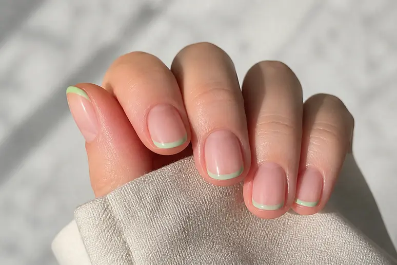 Manucure de Pâques sur ongles courts avec une french fine pastel