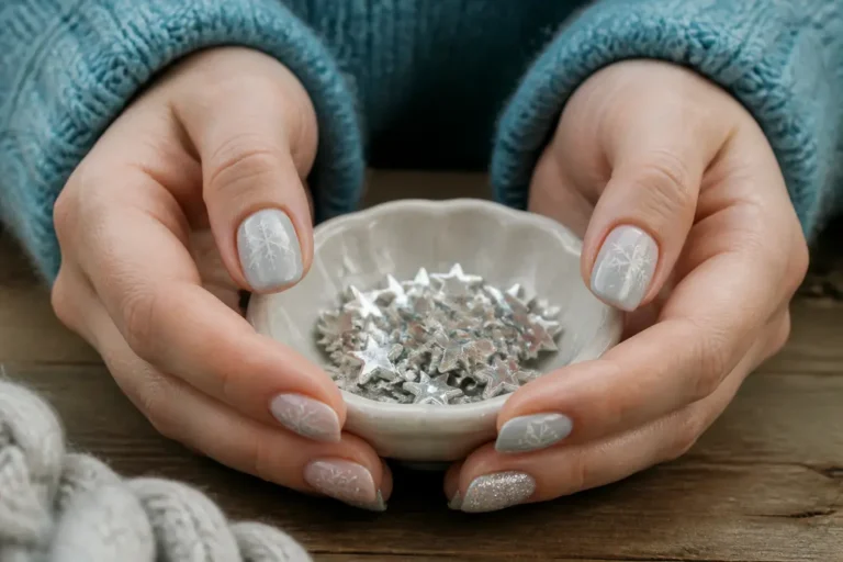 Tendance nail art hiver avec des motifs festifs soignés sur les mains