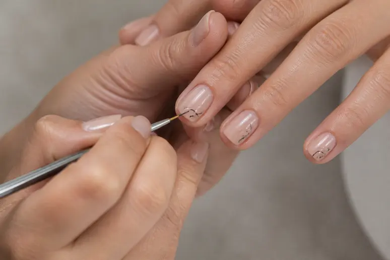 Réalisation d'un nail art minimaliste et précis sur des ongles courts soignés