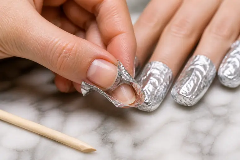 Démonstration d'une dépose de semi-permanent soignée pour préserver un nail art tendance 2026.