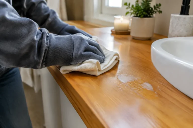 comment enlever cire épilation sur un plan de travail en bois avec un linge chaud