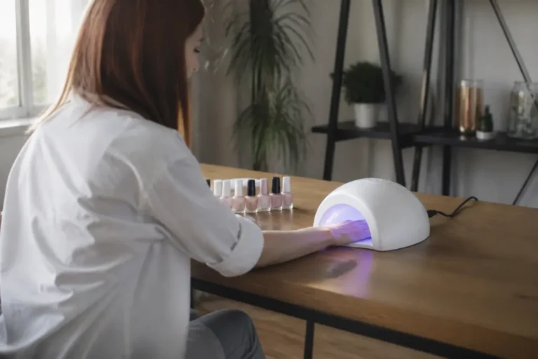 Utilisation d'une des meilleures lampes uv manucure de 48 W sur une table lumineuse.