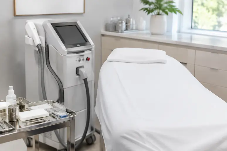 Appareil de laser médical installé dans une cabine de soin esthétique professionnelle