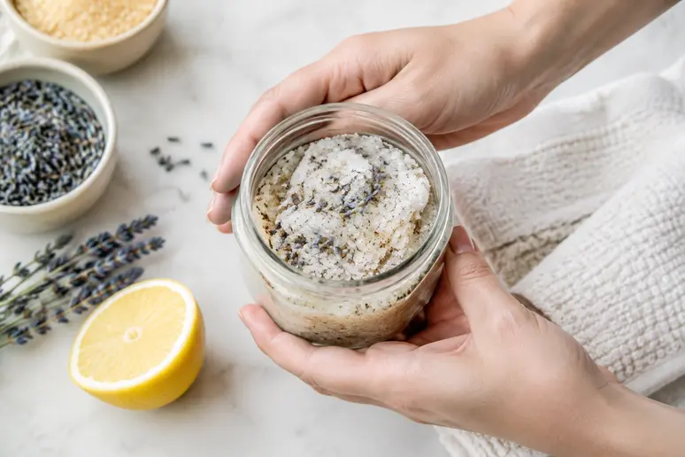 Gommage doux et exfoliant naturel pour préparer la peau avant l'épilation du maillot
